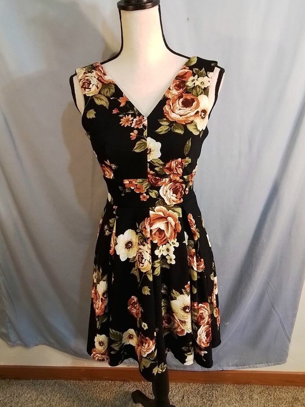 Haute Monde black dress with orange flowers